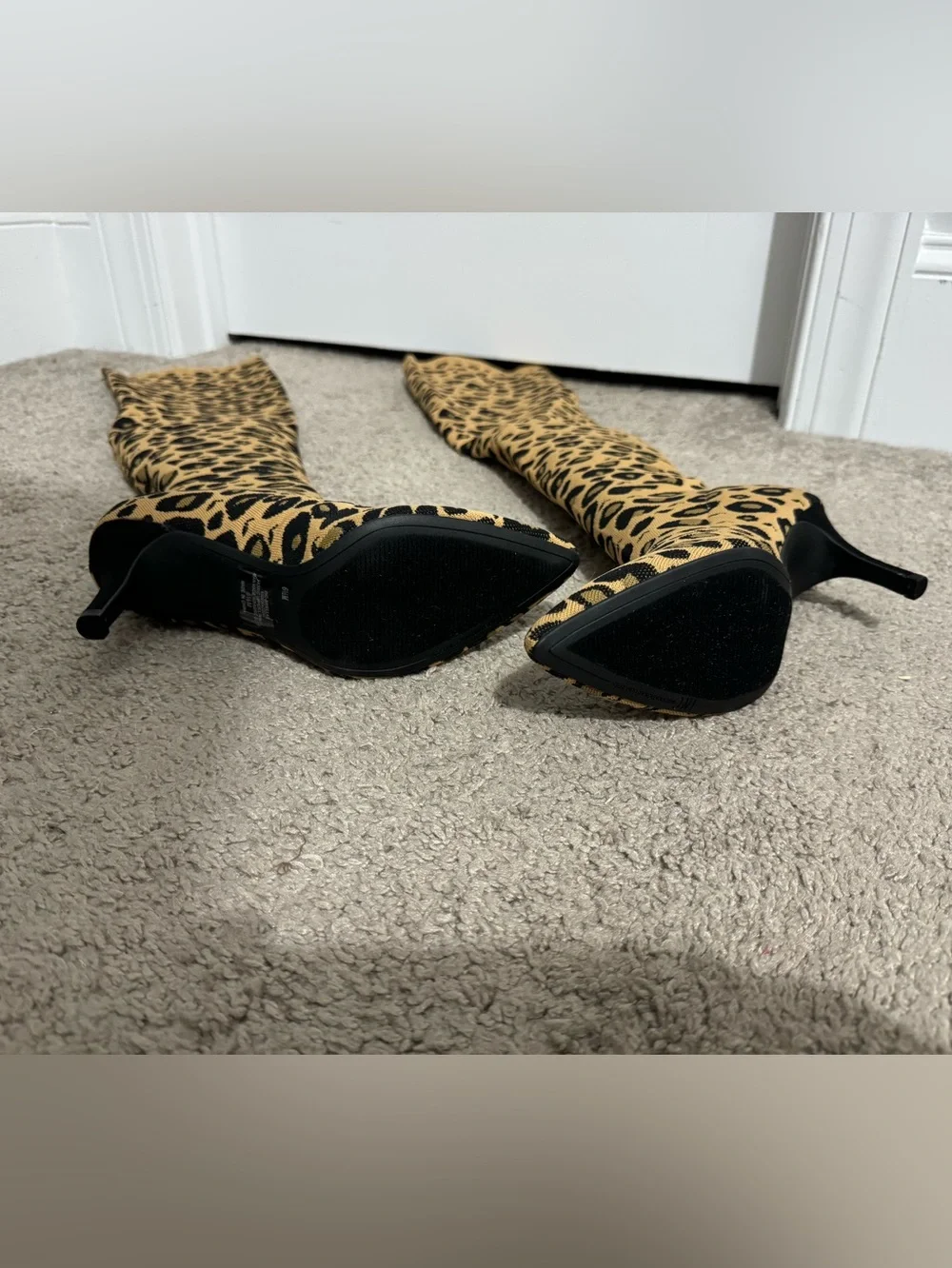 Cool I.N.C. Size 6.5 tan black leopard print fabric over the knee Briella boots